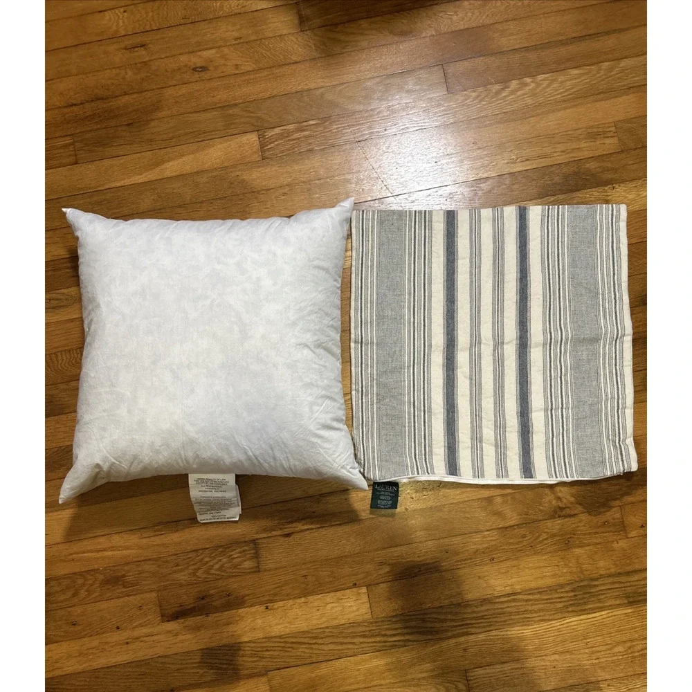 Lauren Ralph Lauren Pillow & Cotton Cover Striped 20” x 20” Waterfowl Feathers